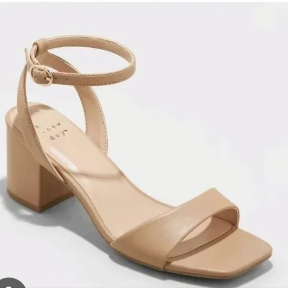 A.New Day Shannon heels for women with memory foam insole open toe and square - Picture 1 of 11